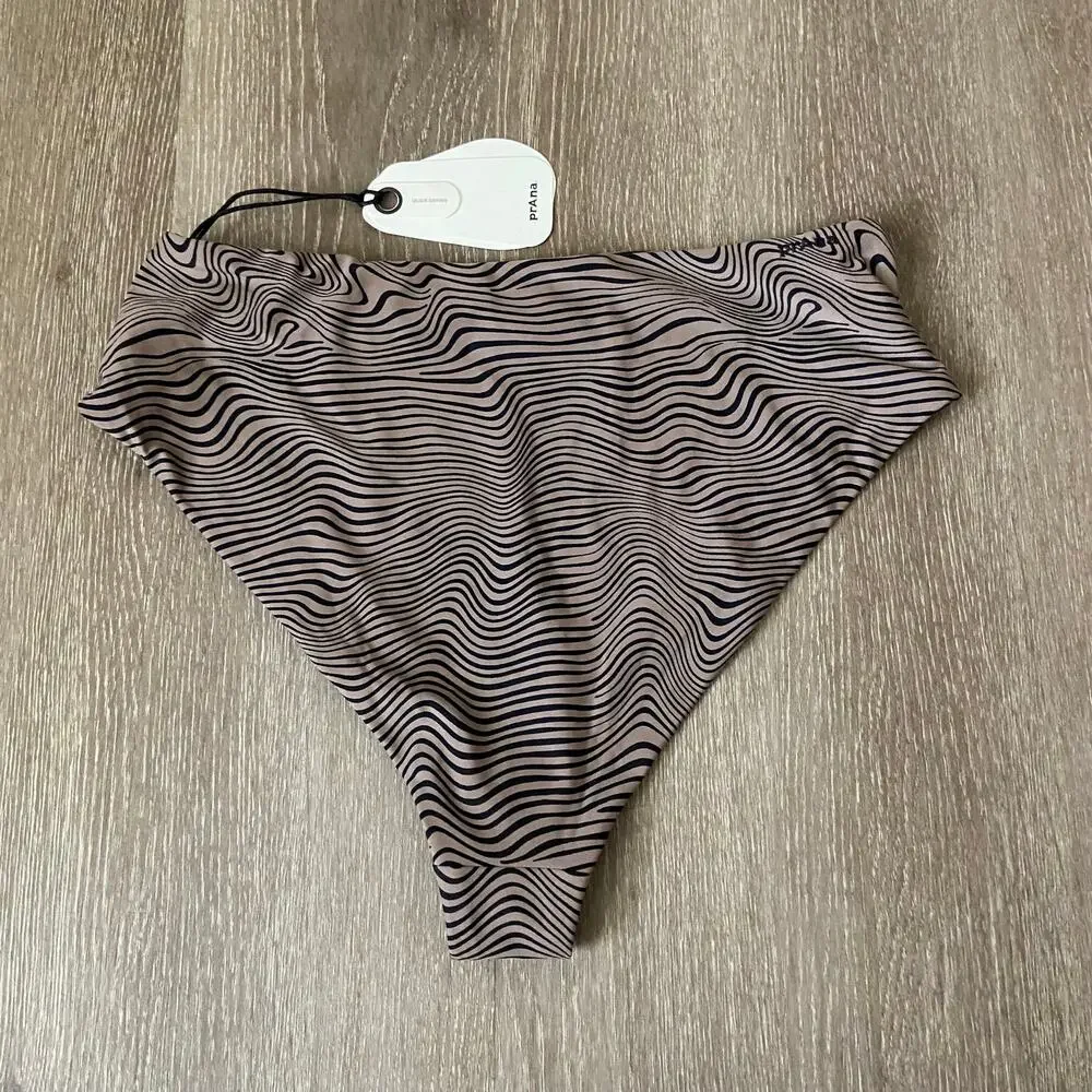 Prana Lahari High Rise Swim Bottom Women's M Black Wavee Cheeky Brief Sporty